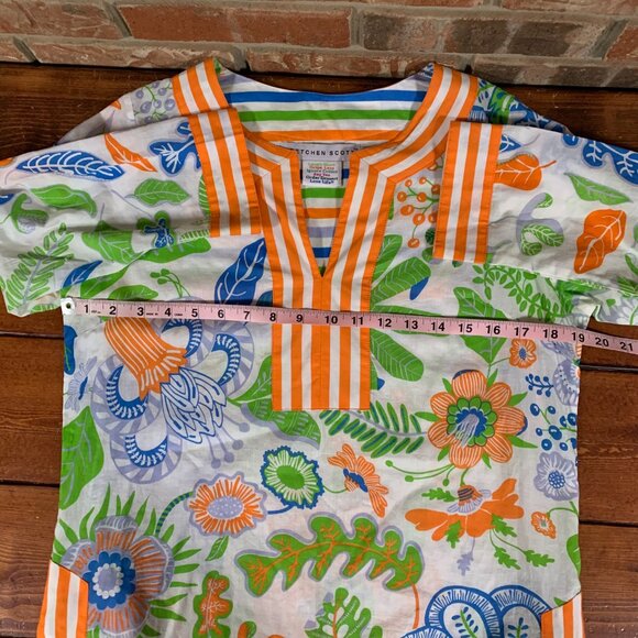 Gretchen Scott Floral Striped Women's Small V-Neck Relaxed Tunic Top Blouse EUC - Picture 10 of 12